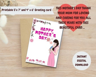 Mother's day card/ instant download pdf/ card template pdf/floral print card  / new mom card /digital product / happy mothers day