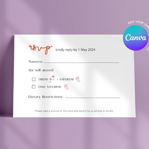 RSVP de casamento faça você mesmo | Modelo totalmente editável | Papel de carta de casamento digital para download | Imprimível | Ilustrado à mão | Modelo de tela