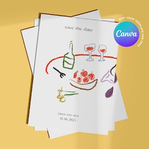 Casamento faça você mesmo, salve a data | Modelo totalmente editável | Papel de carta de casamento digital para download | Imprimível | Ilustrado à mão | Modelo de tela