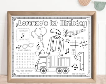 Construction Party Activity Sheet | Excavator Party Placemat | Vehicles Birthday Party | Kids Activity | Construction Coloring Sheet