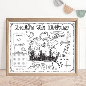 Monster Battle Gorilla Dinosaur Activity Sheet | Gorilla VS Dinosaur Birthday Party Favor | Boys Birthday Party | Kids Party Game Activity