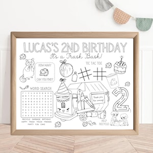 Party Favor | Garbage Truck Birthday Theme Activity Sheet | Party Placemat | Birthday Truck Birthday Party | Kids Activity | Coloring Sheet