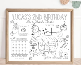 Garbage Truck Birthday Activity Sheet | Kids Party Placemat (PDF)