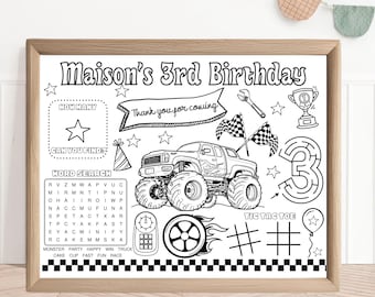 Monster Truck Birthday Party Placemat | Kids Activity Sheet (PDF)