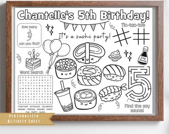 Sushi Birthday Party Placemat | Kids Coloring Activity (Digital Download)