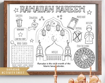 Ramadan Activity Coloring Placemat | Kids Learning Game (Instant Download)