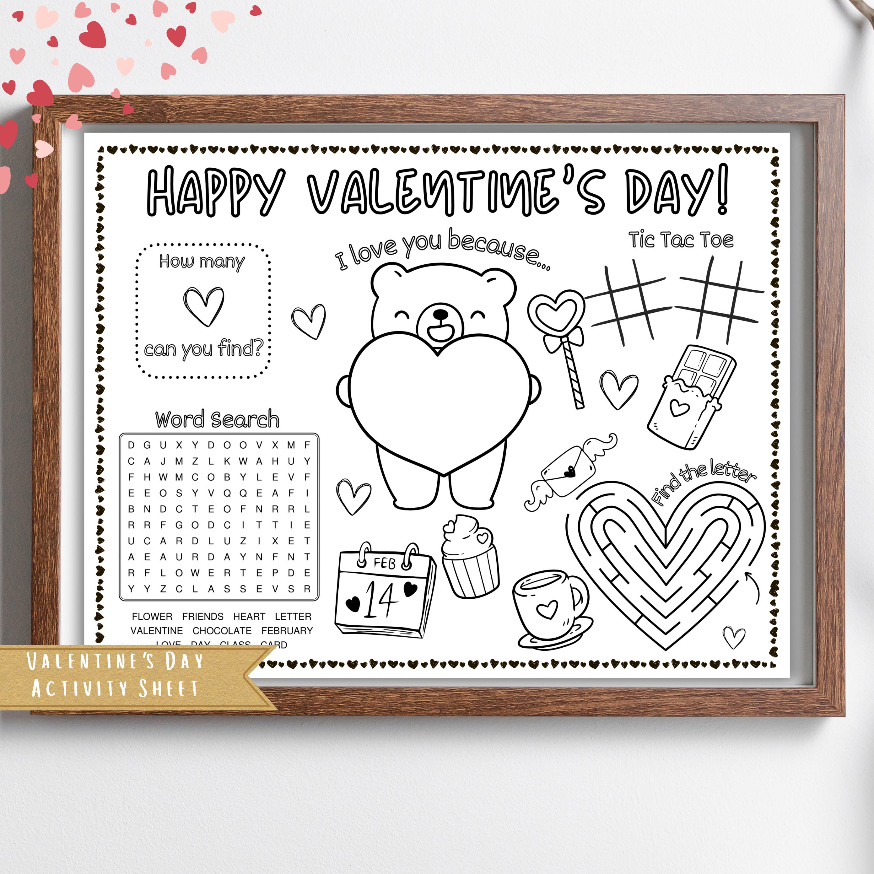 Valentine's Day Activity Coloring Sheet Placemat | Class Valentine ...