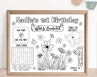 Wildflower 1st Birthday Coloring Placemat | Floral Party Favor (Digital Download)