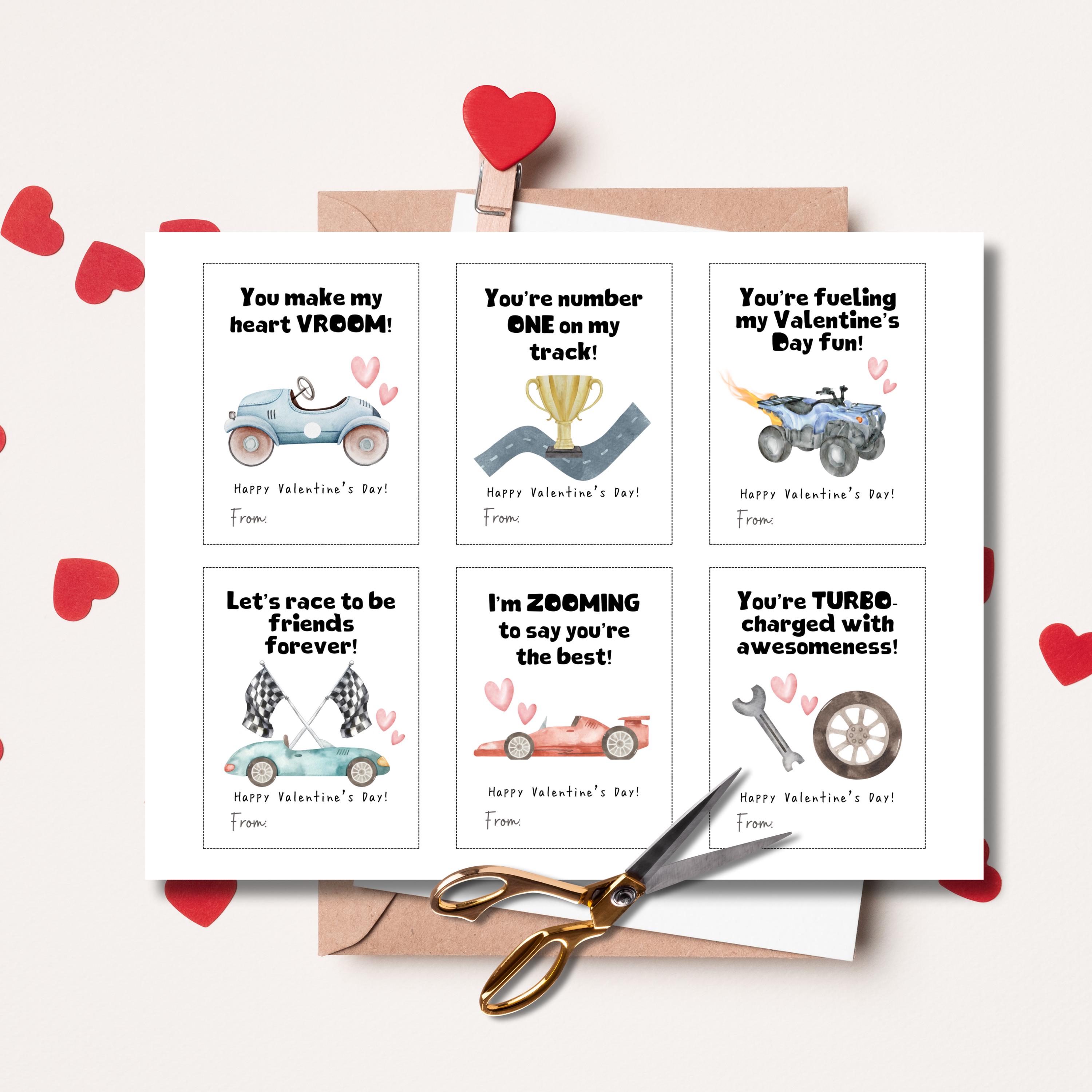 Racing Car Valentine Cards | Classroom Gifts (digital Download) - Etsy