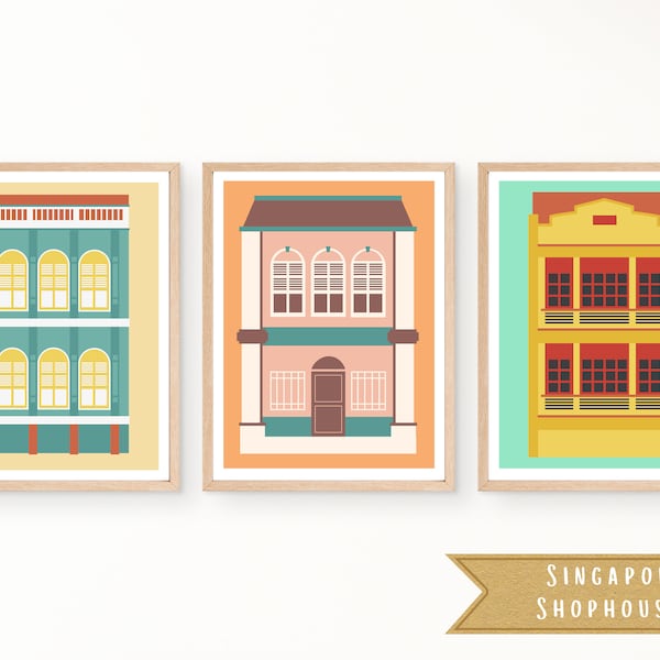 Peranakan Houses in Singapore | Singapore Wall Art | Shophouses Art | Modern Singapore Art | Instant Download | Size options available