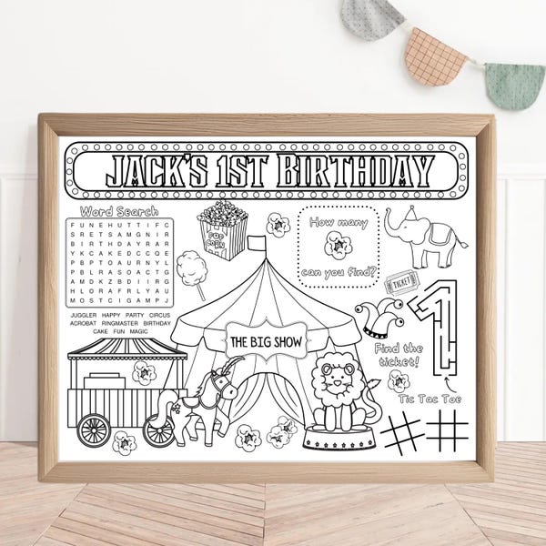 Carnival Circus Birthday Placemat | Party Activity Sheet (Digital Download)