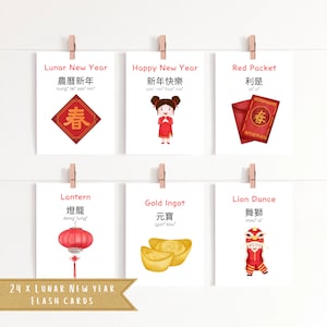 Flashcards do Ano Novo Lunar em Chinês Tradicional Cantonês Jyutping | Festival da Primavera Montessori Ano Novo Chinês | DOWNLOAD INSTANTÂNEO