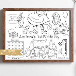 Alice in Wonderland Party Activity Coloring Sheet | Party Favor | Table Mat Games Placemat | Onederland Birthday Party | Kids Activity