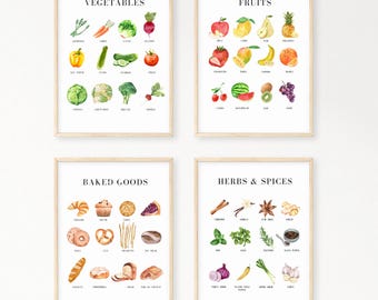Watercolor Food Prints | Montessori Nursery Decor (Set of 4) (Digital Download)