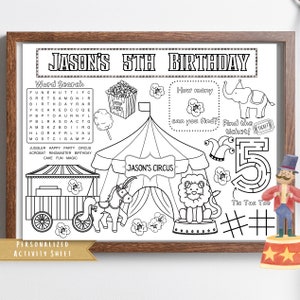 Carnival Circus Birthday Party Favor | Carnival Circus Theme Party Activity Sheet | Carnival Animal Circus Placemat | Circus Coloring