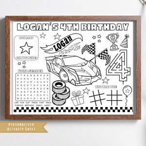 Party Favor | Classic Wheels Activity Sheet | Hot Cars Party Placemat | Hot Race Cars Birthday Party | Kids Activity | Racing Coloring Sheet