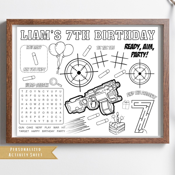 Party Favor | War Gun Party Activity Sheet | Party Placemat | Gaming Birthday Party | Kids Activity | Gaming Coloring Sheet