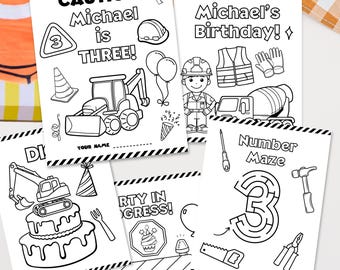Personalized Construction Birthday Coloring Pages | Vehicles, Excavator (Digital)