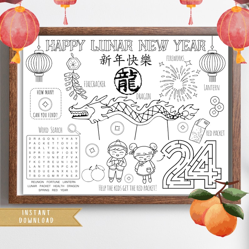 Lunar New Year Coloring Placemat | Year of the Dragon Activity (digital ...