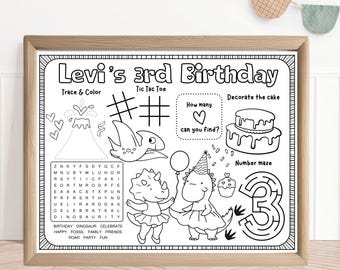Dinosaur Birthday Party Activity Sheet | Girl Dinosaur Placemat (Digital Download)