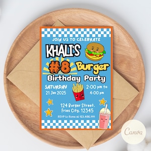 Bearbeitbare Burger-Party-Einladung | Burger-Geburtstags-Party einladen | Burger Themen-Einladungskarte | Sofort Download
