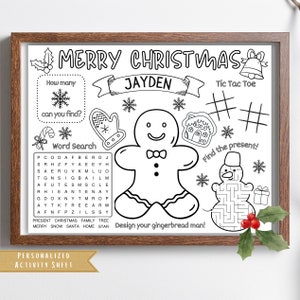 Christmas Party Favor | Christmas Birthday Activity Sheet | Christmas Activity Placemat | Gingerbread Man Coloring Activity Sheet | Download