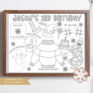 Winter Wonderland Birthday Party Favor | Christmas Birthday Activity Sheet | Winter Activty Placemat | Winter Coloring