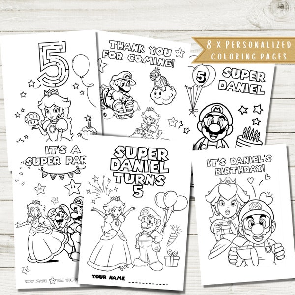 Super Gaming Brothers Birthday Party Favor Coloring Activity Book | Super Bros Smash Birthday Party | Kids Activity