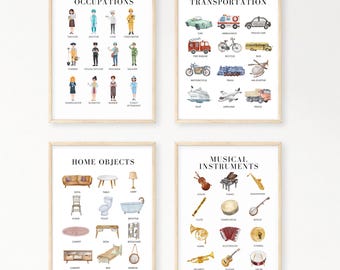 Montessori Watercolor Prints | Set of 4 Educational Posters (Digital Download)