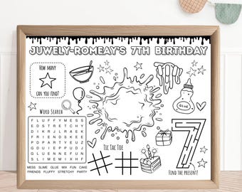 Slime Birthday Party Activity Sheet | Personalized Placemat (Digital Download)