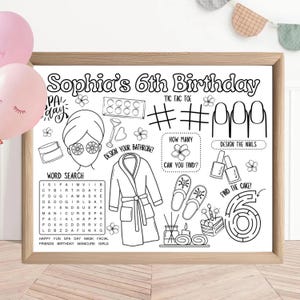 Spa Party Activity Sheet | Pamper Birthday Party Favor | Girls Birthday Party | Kids Activity | Gaming Coloring Sheet | Spa Placemat