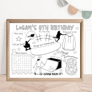 Skateboard Birthday Party Activity Sheet | Skateboard Theme Party Favor | Skateboarding Birthday Activity Sheet | Activty Placemat
