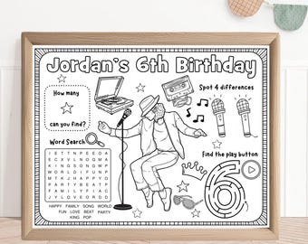 Pop Song King Birthday Placemat | 80s 90s Coloring Activity (Digital Download)