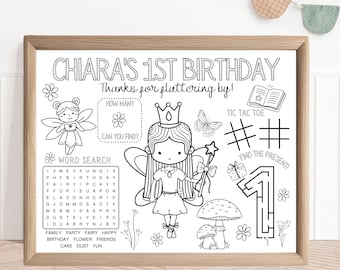 Fairy Birthday Coloring Placemat | Kids Party Activity Sheet (Digital)