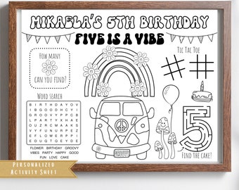 Five is a Vibe Coloring Sheet Kids Birthday Party Activity, Groovy ...