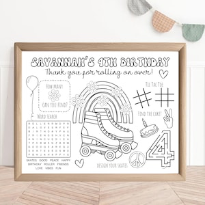 Personalized Roller Skate Party Placemat | Roller Blading Party | Groovy Vibes Birthday Activity | Table Mat Coloring Party Favor