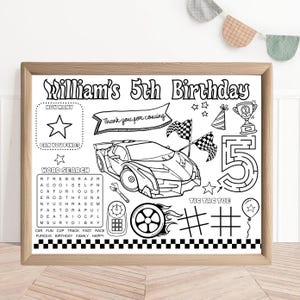 Party Favor | Classic Wheels Activity Sheet | Hot Cars Party Placemat | Hot Race Cars Birthday Party | Kids Activity | Racing Coloring Sheet