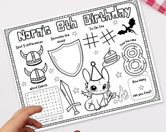 Dragon Party Activity Sheet | Dragon Coloring Placemat | Game | Favour | Digital Download