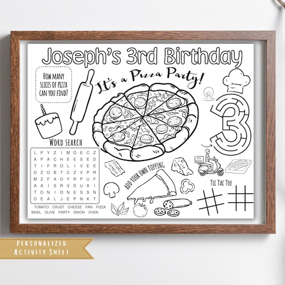 Personalized Pizza Party Activity Sheet | Kids Coloring Placemat (PDF)