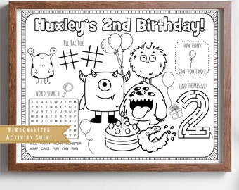 Monster Birthday Placemat | Personalized Kids Activity Sheet (Digital Download)