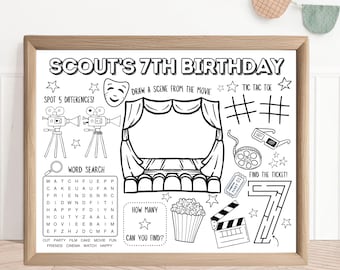 Movie Birthday Party Activity Sheet | Cinema Placemat (Digital Download)