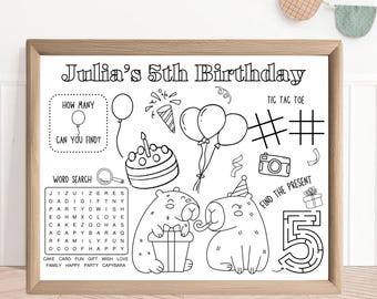 Personalized Capybara Birthday Activity Placemat (Digital Download)