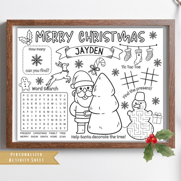 Christmas Party Favor | Christmas Birthday Activity Sheet | Christmas Activty Placemat | Christmas Coloring | Kids Activity | Coloring Sheet