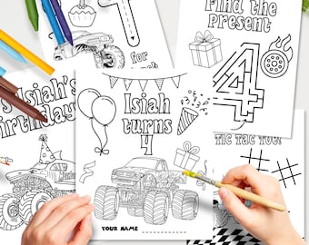 Coloriage Monster Truck fête d'anniversaire | Activité personnalisée (PDF)