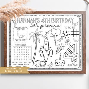 Let&#39;s Go Bananas Birthday Party Favor Coloring Activity | Banana themed party| Funny Banana Party Activity Sheet Placemat | Digital