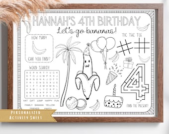 Personalized Banana Birthday Party Coloring Placemat (Digital)