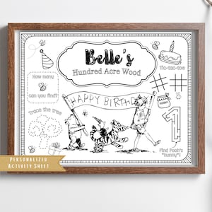 Winnie the Pooh Party Favor | Winnie the Pooh Activity Sheet | Pooh First Birthday | Pooh Party Placemat | Pooh Coloring Hundred Acre Wood