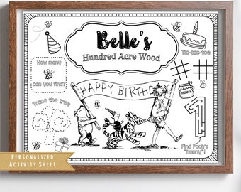 Jogo americano personalizado de aniversário do Ursinho Pooh | Folha de atividades (PDF)