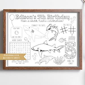 Shark Birthday Party Favor | Shark Party Activity Sheet | Shark Party Placemat Birthday | Kids Shark Coloring Sheet | Digital