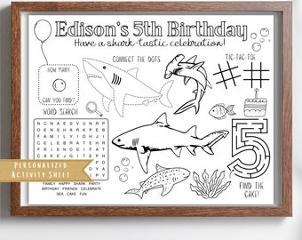 Shark Birthday Party Favor | Shark Party Activity Sheet | Shark Party Placemat Birthday | Kids Shark Coloring Sheet | Digital